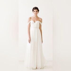 Sarah Seven Lafayette Off-Shoulder Cream Dress